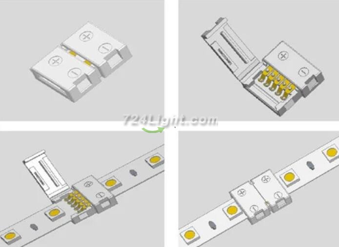 10PCS PACK RGBW LED Strip Connectors Solderless Snap Down 5Conductor Connectors for 12mm Wide SMD5050 RGBW Color Flex LED Strips