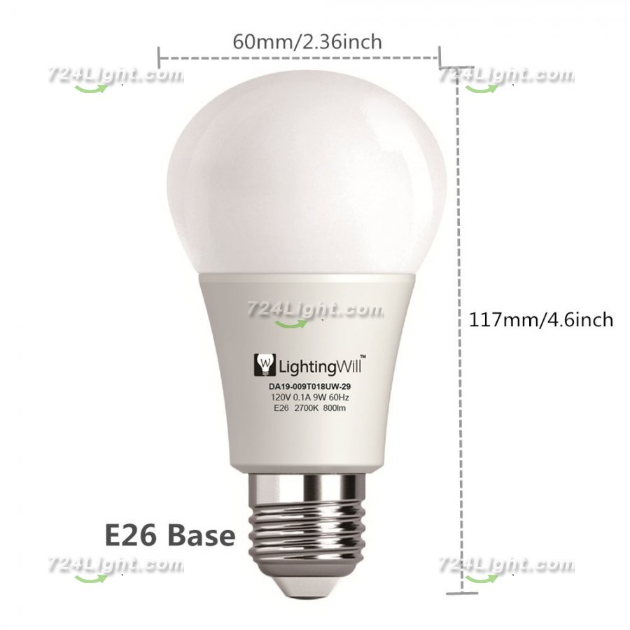 FreeShipping 4pcs X 9W UL CUL Approved 9 Watt 800 Lumen 2700K Warm White E26 Edison Screw Medium Base A19 LED Light Bulb, 75 Watt Bulb Equivalent