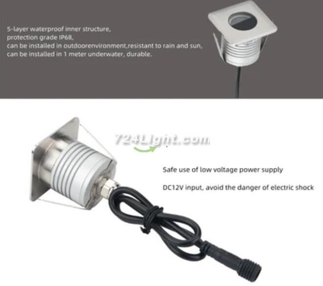 8PCS Pack IP68 3W DC12-24V LED Underwater Light Waterproof Stainless Steel Square Pool Light Inground LED Yard Light