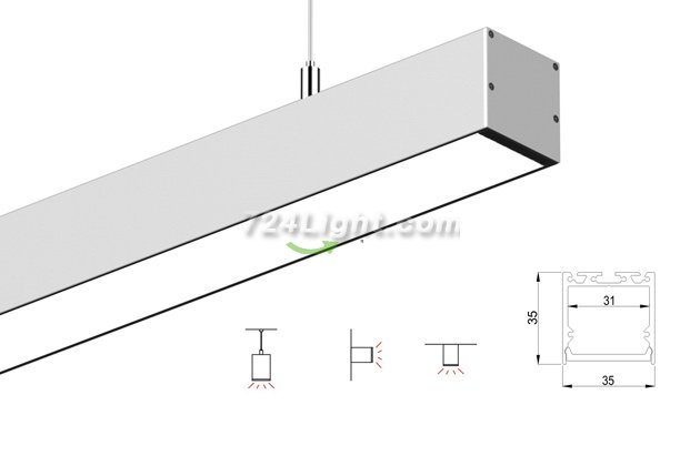 1 Meter 39.4\" LED Suspended light Channel Profile 35mm x 35mm suit 38mm led strip light