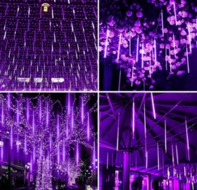 3PCS Pack of Christmas Lights Meteor Shower Rain Lights 8 Tube 12 Inch Waterproof Plug in Falling Rain Fairy String Lights for Halloween Christmas Holiday Party Home Patio Outdoor Decoration