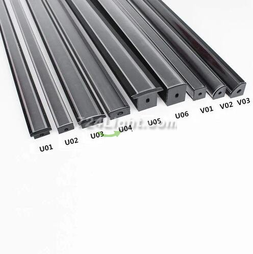 Black LED Profile U02 9x17mm U-Shape LED Aluminum Channel System