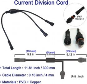 2pcs Pack 1-2 Splitter Current Division Cord, with Waterproof Male and Female Connector, Copper Core Wire,Lighting Accessories Fittings for LED Inground/Step Stair/Underwater Swimming Pool Lights