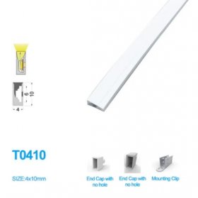 1M/5M/10M/20M Pack of T0410 LED Neon Light Housing Kit with End Caps and Mounting Clips, Flexible Neon Channel Fit for 5mm Wide LED Strip Lights