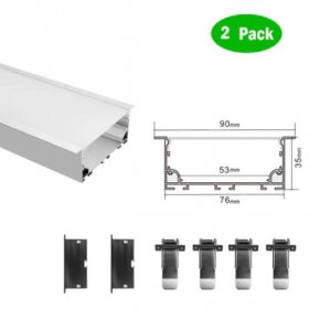 2 Pack H7635A Big Aluminum Extrusion Channel for Flush Mounting Linear Office Lighting System