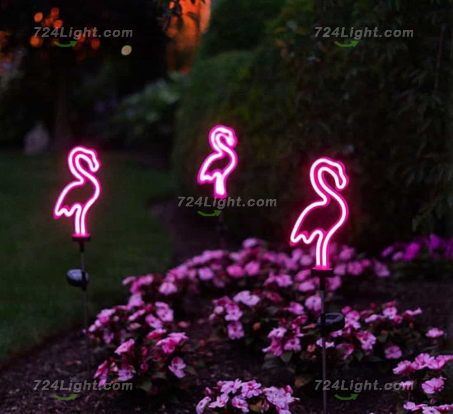 Solar Neon Flamingo Light, Outdoor Waterproof Solar Landscape Light for Garden, Yard, Passage, Lawn, Path Decorative Lights (2 Pack)