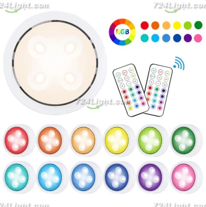 6 Pack LED Puck Lights with Remote, White Finish RGBW Color Changing Under Cabinet Lights Wireless,13 Colors Changeable LED Closet Light Dimmable,AA Battery Operate Push Night Lights with Timer Function