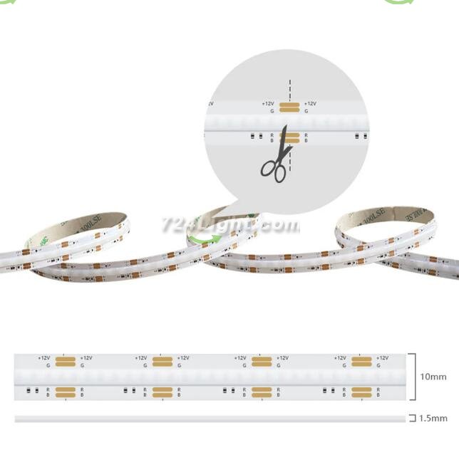 Multi-colors FCOB LED Strip 16.4FT/5M Dot Free 432LEDs/M 10W/M 12V RGB LED Light Tape
