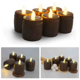 Solar Candle Lights, Wooden Barrel LED Solar Lights Creative Home Decor LED Candle Lights