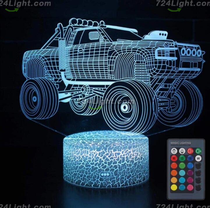 Transportation Images 3D Illusion LED Night Light w/ 16 Colors Remote Touch Switch Adjustable Brightness for Kids Bedroom Decoration