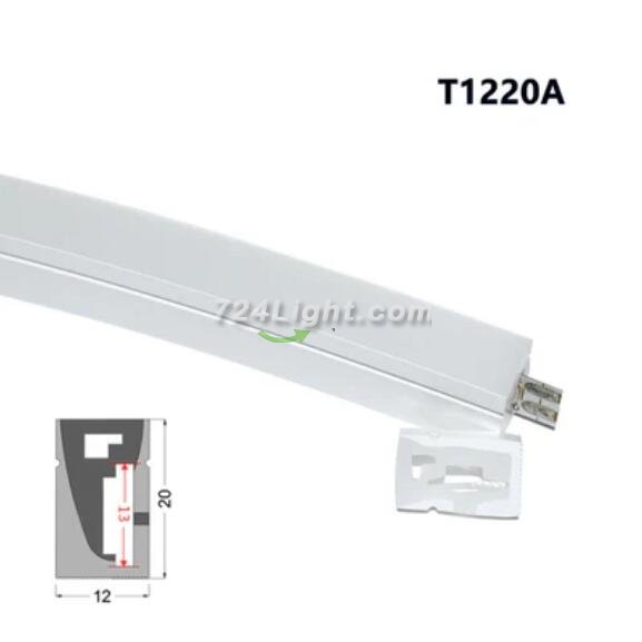 1M/5M/10M/20M Pack of T1220 One Face Edge Lighting LED Neon Light Housing Kit with End Caps and Mounting Clips, Flexible Neon Channel Fit for 12mm Wide LED Strip Lights