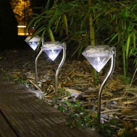 Outdoor Solar Diamond Lights, 2 Pack Solar Lawn Lights for Garden Terraces, Flowerbeds, Lawn Paths