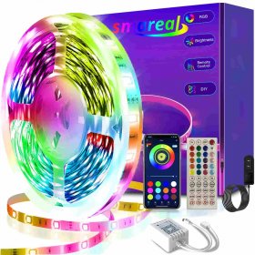 100Ft LED Strip Lights Music Sync Color Changing RGB LED Strip 44-Key Remote, Sensitive Built-in Mic, App Controlled LED Lights Rope Lights, 5050 RGB LED Light Strip(APP+Remote+Mic+3 Button Switch)