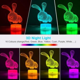 Animal Images 3D Illusion LED Night Light w/ 16 Colors Remote Touch Switch Adjustable Brightness for Kids Bedroom Decoration