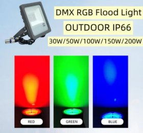 DMX512 RGB LED Flood Light 100W AC110-220V Outdoor IP66 LED WallWasher GREY Aluminum Case Tempering Glass Cover High Lumen Security Light Garden Landscape Lawn Lamp
