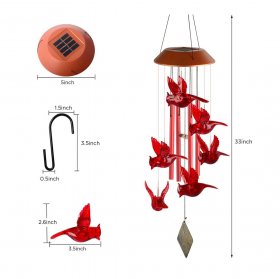 Red Bird Solar Wind Chime Outdoor Waterproof, Solar Mobile Hanging Light for Garden, Window, Yard, Birthday Party Decoration