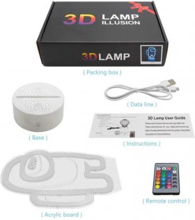 Among Us Toys 3D LED Multicolor Night Light w/ 16 Colors Remote Touch Switch Adjustable Brightness for Kids Bedroom Decoration