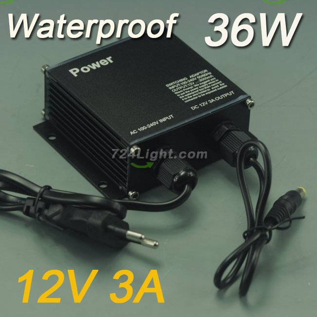 Waterproof 36W 12V 3A Power Supply IP65 Outdoor DC Transformer For LED light