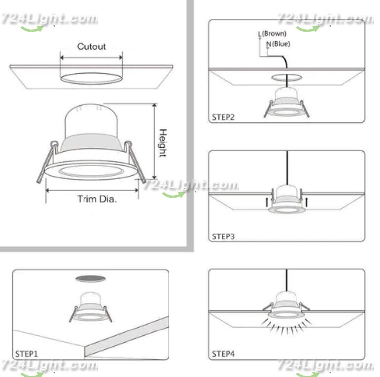 10 Pack 3W Dimmable Antifog LED Downlight CRI80 Flat Diffuser Ceiling Light -2-3/8'' Cutout