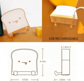 Meme Toast Bread LED Night Light Rechargeable Desk lamp with Timer for Baby Girls Boys