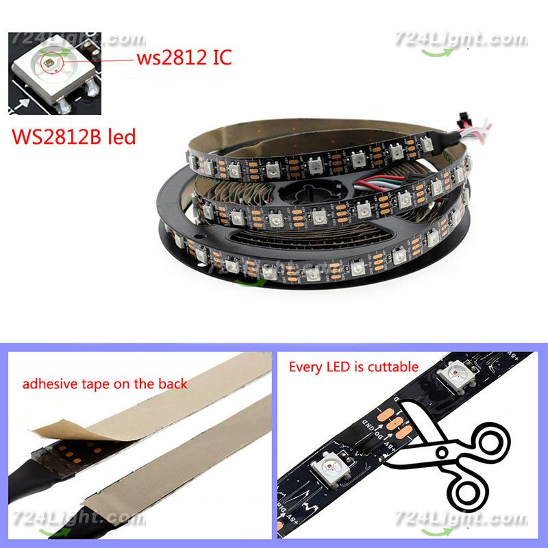 WS2812B SYMPHONY LED LIGHT STRIP 5V 30LIGHTS FULL COLOR LIGHT BAR 5050 LIGHT BEADS BUILT-IN IC COLORFUL SINGLE POINT SINGLE CONTROL FIEXIBLE LIGHT BAR