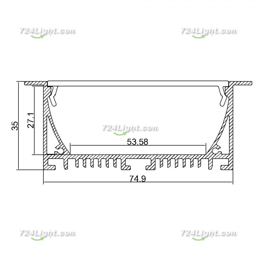 PB-AP-GL-047-R LED Aluminium Channel Recessed Aluminum LED profile with flange LED Channel For 5050 5630 Multi Row LED Strip Lights