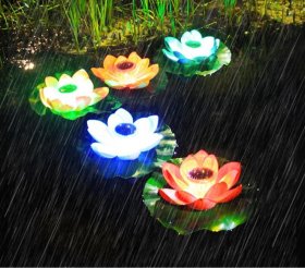 Solar Lotus Light, Outdoor Pond Water Floating Light Waterproof Solar Garden Wishing Lotus Leaf Light
