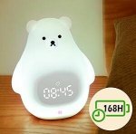 White Bear Clock and LED Night Light Rechargeable RGB Color Nursery Lamp Remote Controlled for Baby Girls Boys