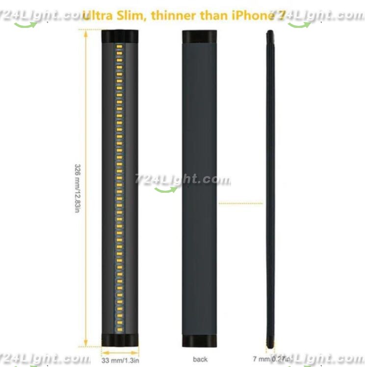 1 PACK 7mm Thick Black Finish LED Under Cabinet Lighting Dimmable Kit CRI90 300LM SMD2835 12V 5W with Dimmer & Power Supply Included