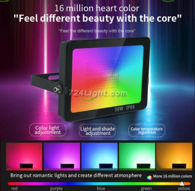 2 Pack 50W RGBCW Outdoor LED Floodlight WiFi Bluetooth RGBCW 2700K-6500K & 16 Million Colors, LED Landscape Lights, IP66 Waterproof