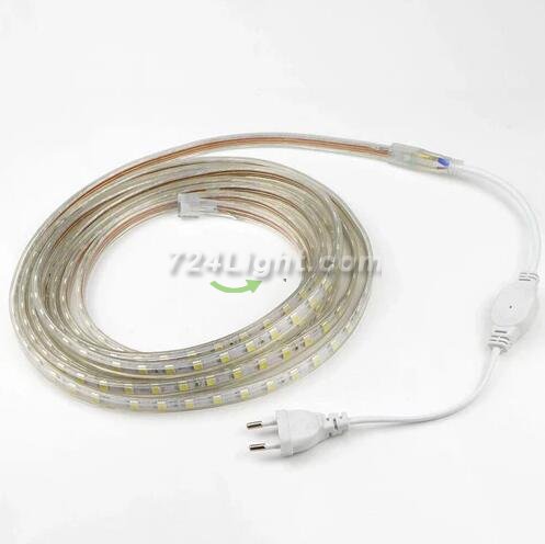 AC 110V 220V SMD5050 High Voltage Flat Strip Light 60 LEDs Per Meter 12mm Width with Wall Outlet Power Plug