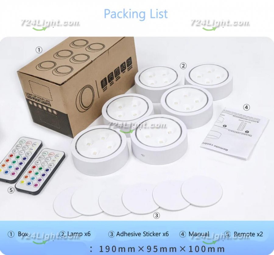 6 Pack LED Puck Lights with Remote, White Finish RGBW Color Changing Under Cabinet Lights Wireless,13 Colors Changeable LED Closet Light Dimmable,AA Battery Operate Push Night Lights with Timer Function