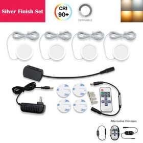 A-Series 4 Pack (4*2W) Dimmable CRI 90 Ultra Thin LED Under Cabinet Puck Lights With Dimmer & Power Adapter,All Accessories Included
