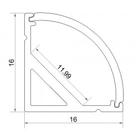 Black LED 90Â° Right Angle Aluminium Channel PB-AP-GL-006-B 1 Meter(39.4inch) 16 mm(H) x 16 mm(W) For Max Recessed 10mm Strip Light LED Profile With Arc Diffuse Cover