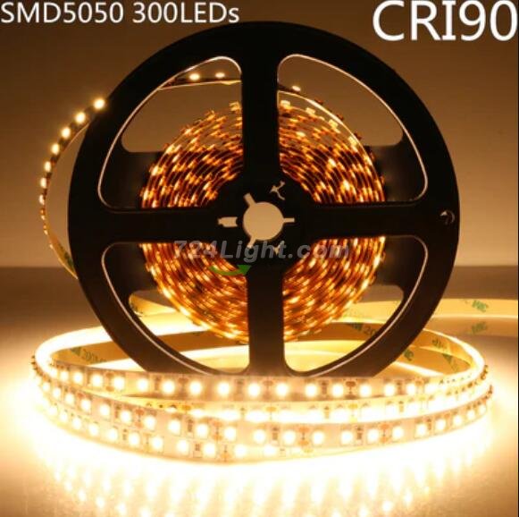 High CRI 90 LED Strip Lights, 5Meters (16.4ft) SMD5050-300, 60 LEDs 900LM Per Meter, DC 12V Dimmable Flexible LED Strips,10mm Wide Tape