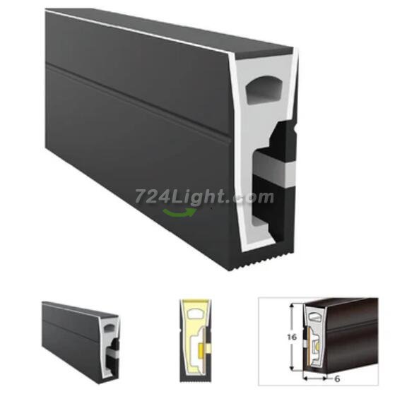 16.4FT(5Meters) 06*16mm 120° Side Insert Top Emitting IP67 Waterproof Flexible Full Black Silicon LED NEON Tube Housing Fit for 8mm Wide LED Strip Light