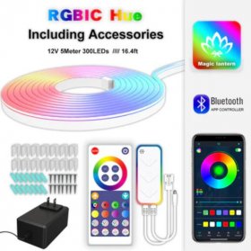 RGB Dream Color LED NEON Strip Light Kit in 16.4FT with 300LEDs Lighting Kit with APP Controlled Sound Active function Wireless Remote Control