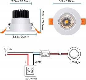 LED DOWN LIGHT, 5W RECESSED LIGHTING COB DIMMABLE CRI80, LED CEILING LIGHT WITH LED DRIVER