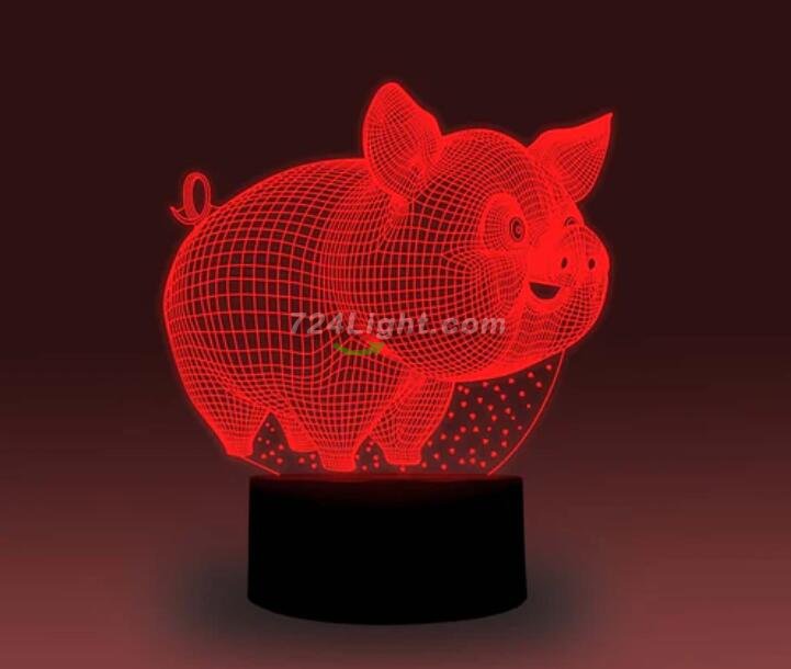 Animal Images 3D Illusion LED Night Light w/ 16 Colors Remote Touch Switch Adjustable Brightness for Kids Bedroom Decoration