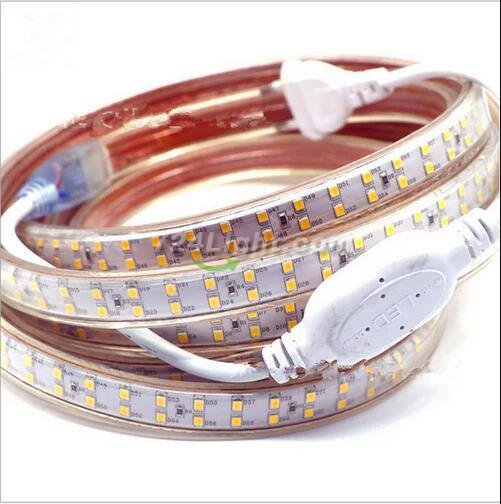 AC 110V 220V SMD2835 High Voltage Flat Strip Light 180 LEDs Per Meter Double Row with the power plug