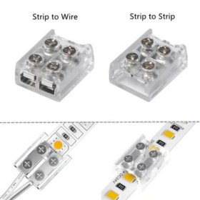 LED Strip Connectors, 2 Pin Solderless Tighten Screw Transparent LED Tape Light Connector for 5V 12V 24V 8mm 10mm Width LED Strip Lights