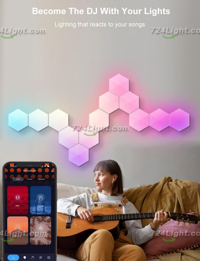 Hexagon Lights Smart App Control RGB Hexagon LED Lights for Wall or Desktop with Music Sync for Gaming Room Streaming Decor