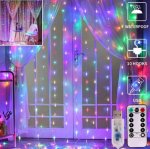 300 LED Curtain Lights 9.8FT by 9.8FT, 8 Lighting Modes Multi-color Window Curtain String Lights with Remote USB Powered, Home Party Christmas Bedroom Indoor Outdoor Decor