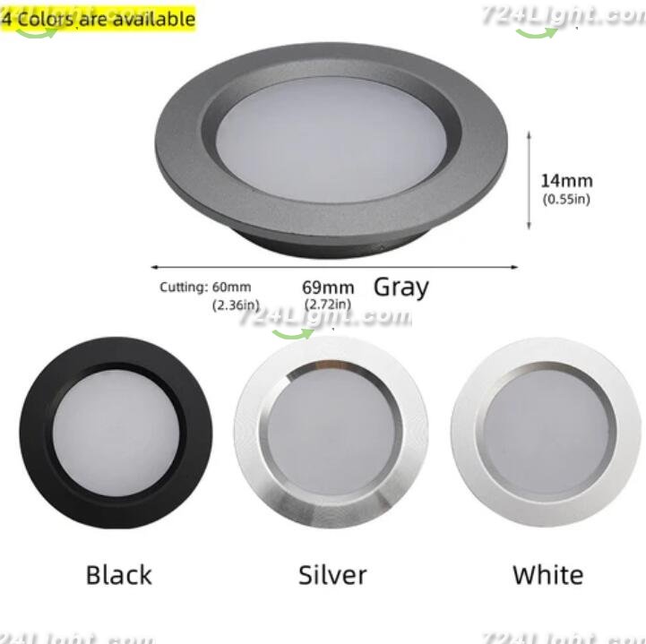 4pcs Pack LED Under Cabinet Lighting 2.5W 12VDC Ultra Thin, 3 Switches are Available Controllable Puck Light for Motorhome, Caravan, Truck, Kitchen, Wine Cabinet, Wardrobe