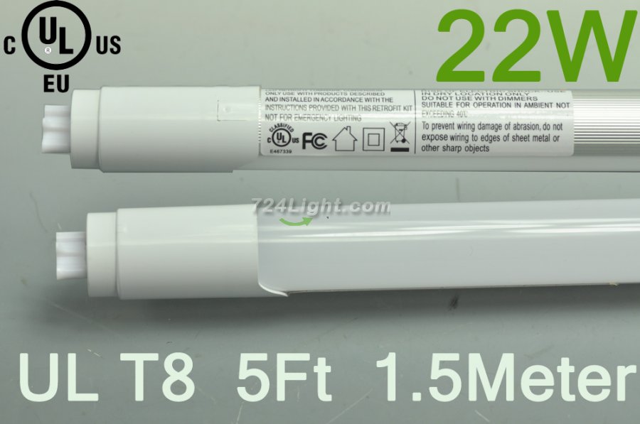 UL Certificated 22W LED Tube T8 1.5 Meter 5FT LED T8 Fluorescent Light