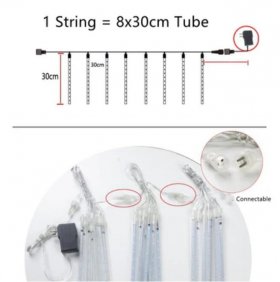 3PCS Pack of Christmas Lights Meteor Shower Rain Lights 8 Tube 12 Inch Waterproof Plug in Falling Rain Fairy String Lights for Halloween Christmas Holiday Party Home Patio Outdoor Decoration