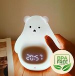 White Bear Clock and LED Night Light Rechargeable RGB Color Nursery Lamp Remote Controlled for Baby Girls Boys