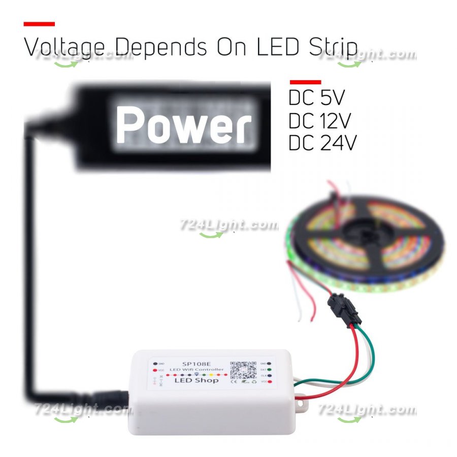 SP108E Wireless Bluetooth Controller APP WS2811 WS2812B WS2801 SK6812 APA102 Individually Addressable Programmable LED Strip Pixel Module Panel Light DC5V-24V for IOS/Android