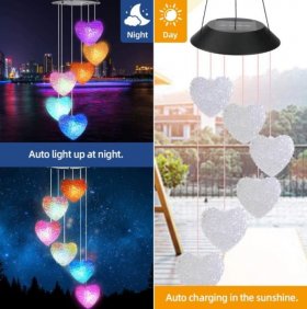 Solar Wind Chime Lights,Color Changing Heart-shaped Solar Hanging Wind Chime Lights for Patio Garden Window Festival Gifts