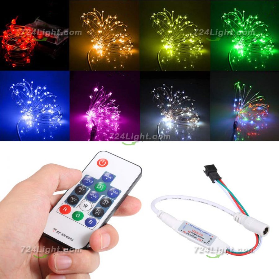 DC 5V-24V Mini Wireless 17 Keys RF Remote Controller with Lock Function 300 Kinds of Color Changes for WS2812 WS2811 SK6812 RGB LED Strip Light